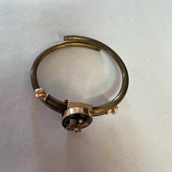 Victorian 1879 bracelet 10k bypass mourning onyx pearl - Picture 6 of 6